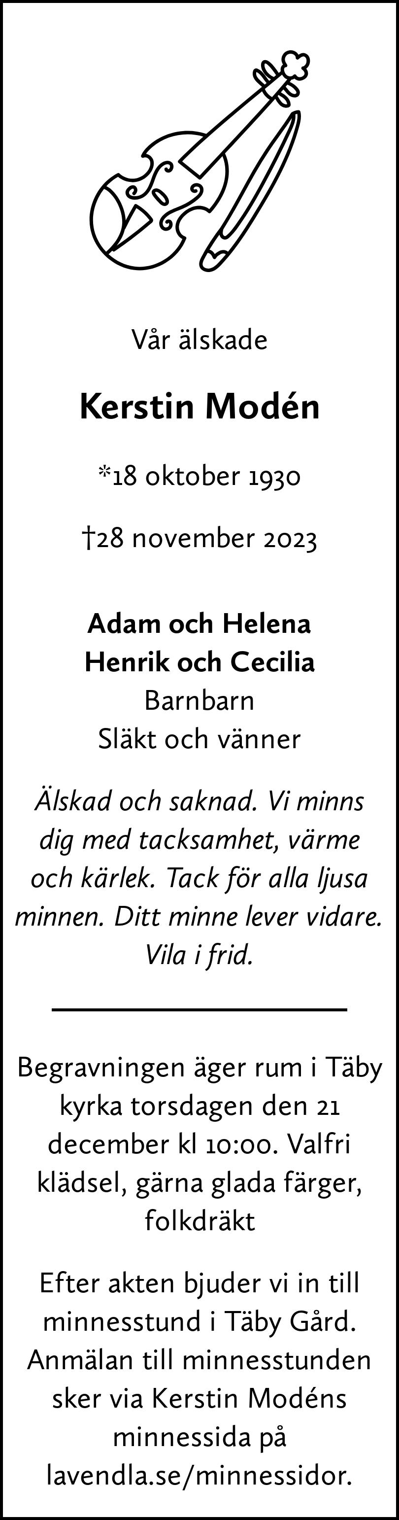 Dödsannons för Kerstin Inger Maria