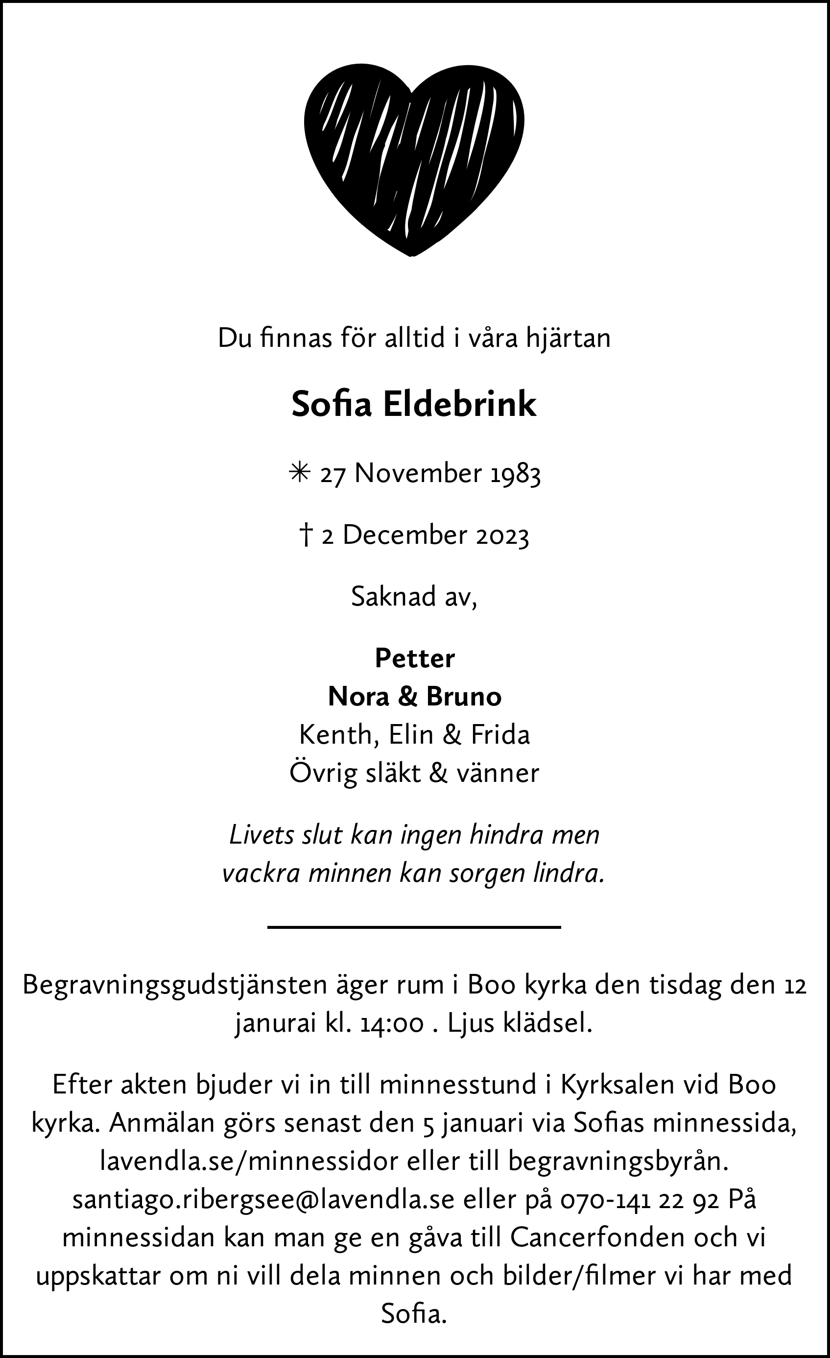 Dödsannons för Sofia