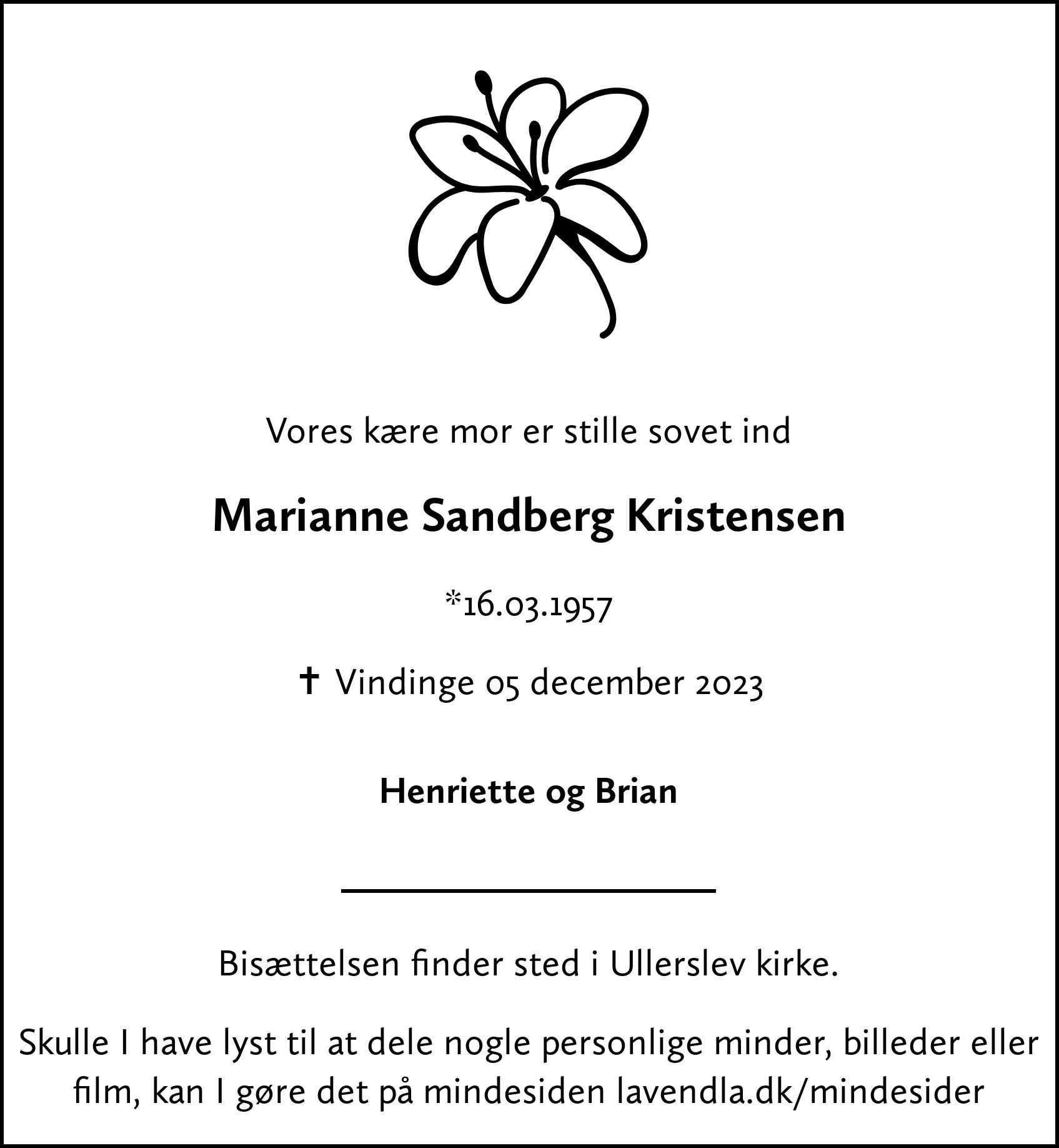 Dødsannonce for Marianne
