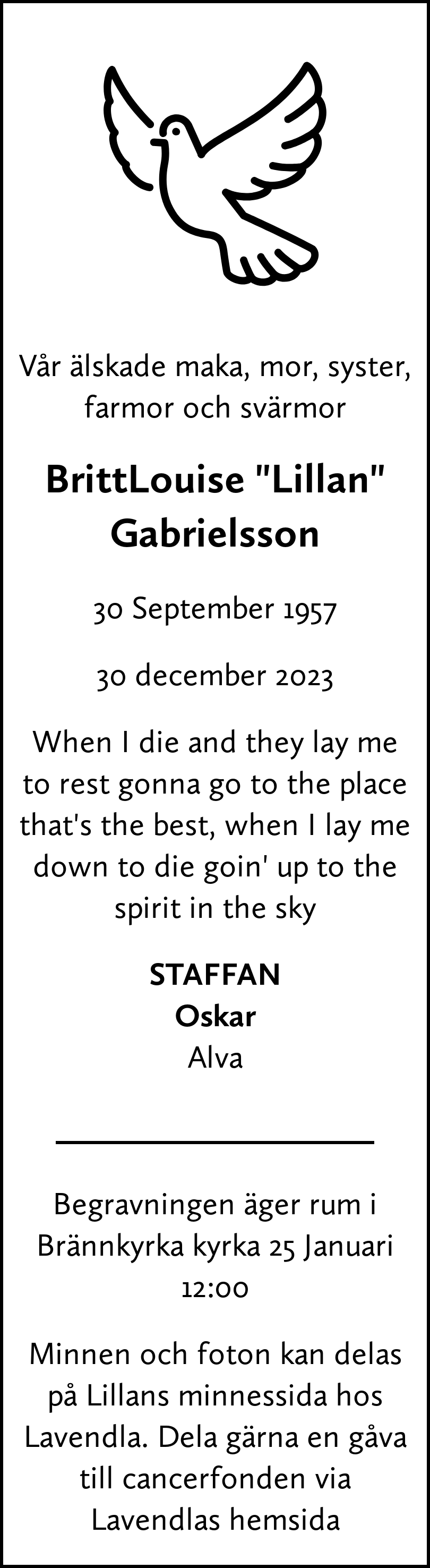Dödsannons för Lillan