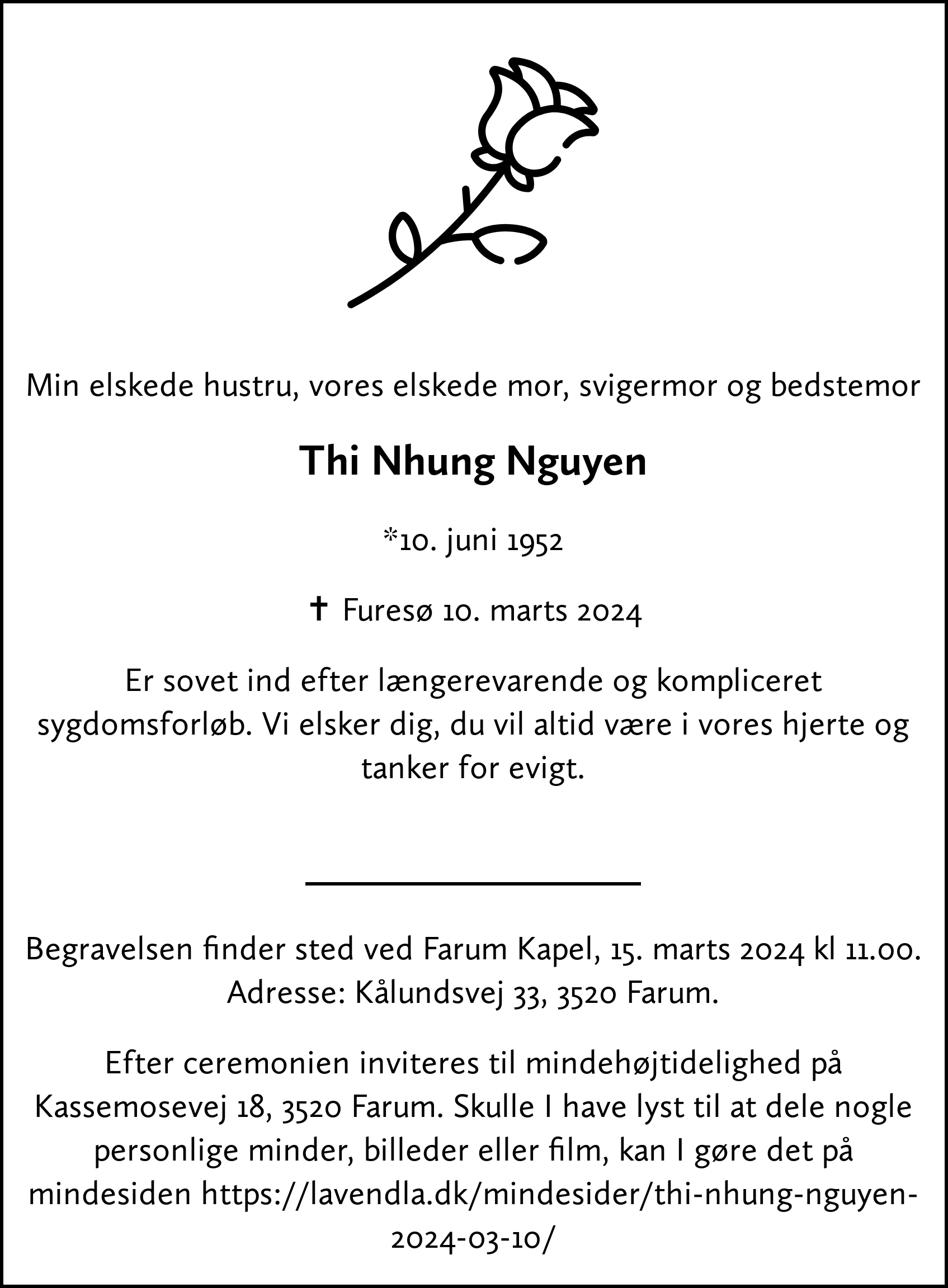 Dødsannonce for Thi Nhung