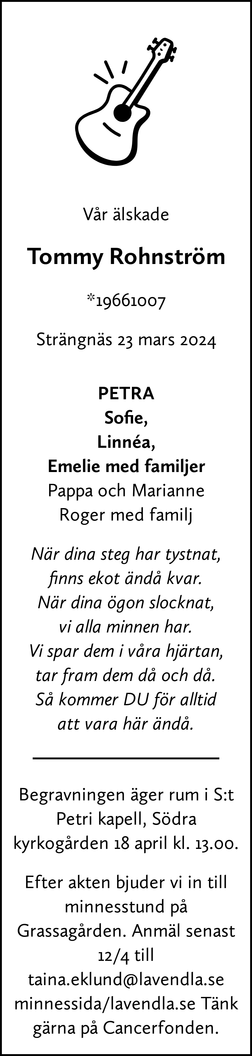 Dödsannons för Tommy