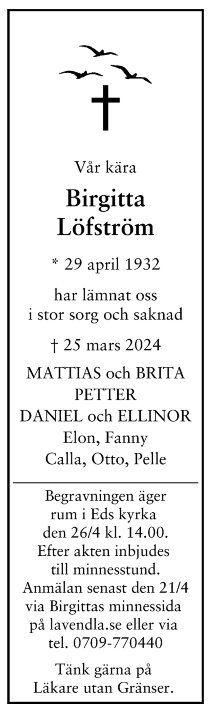 Dödsannons för Gittan
