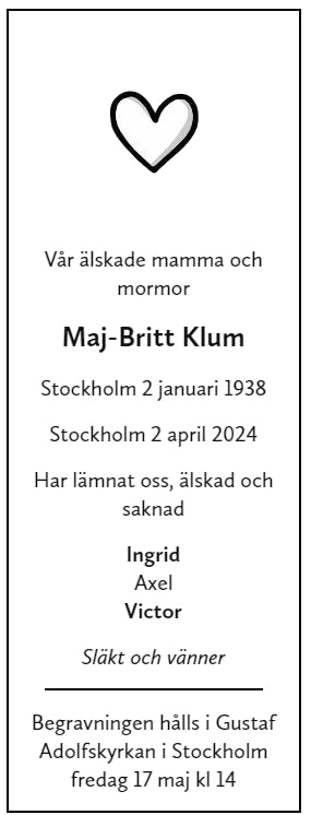 Dödsannons för Maj-Britt