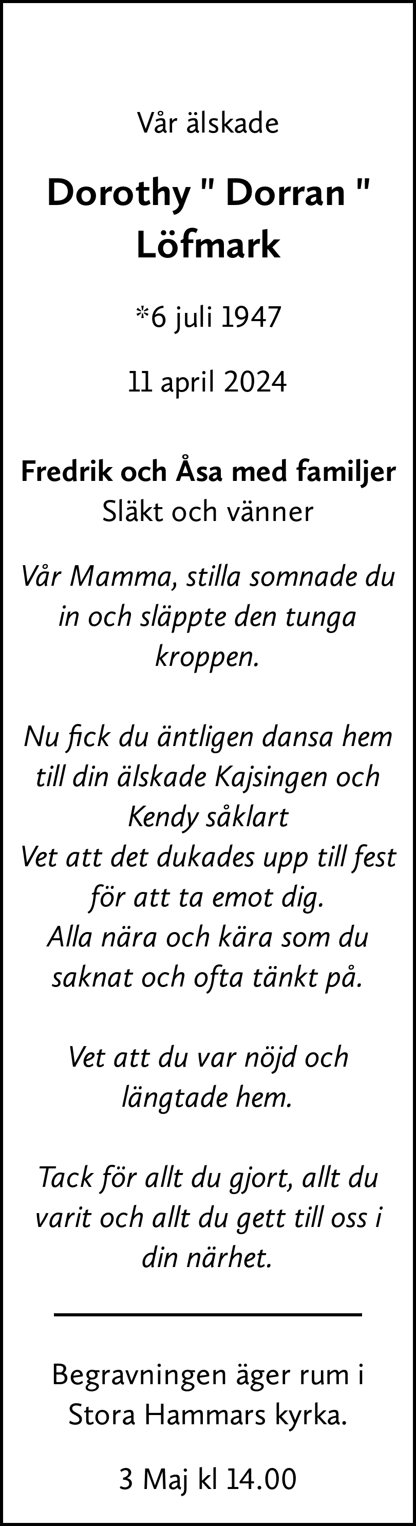 Dödsannons för Dorran