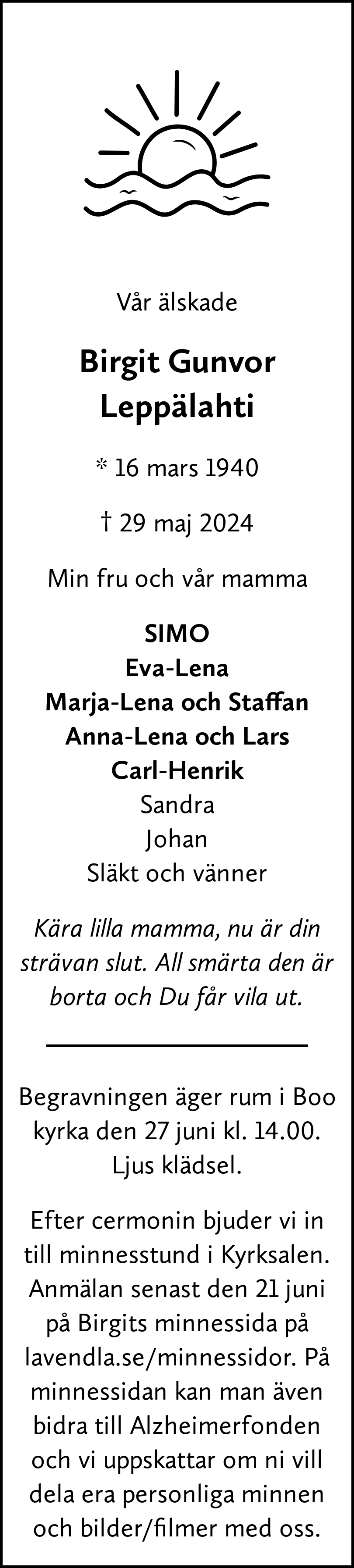 Dödsannons för Biggan
