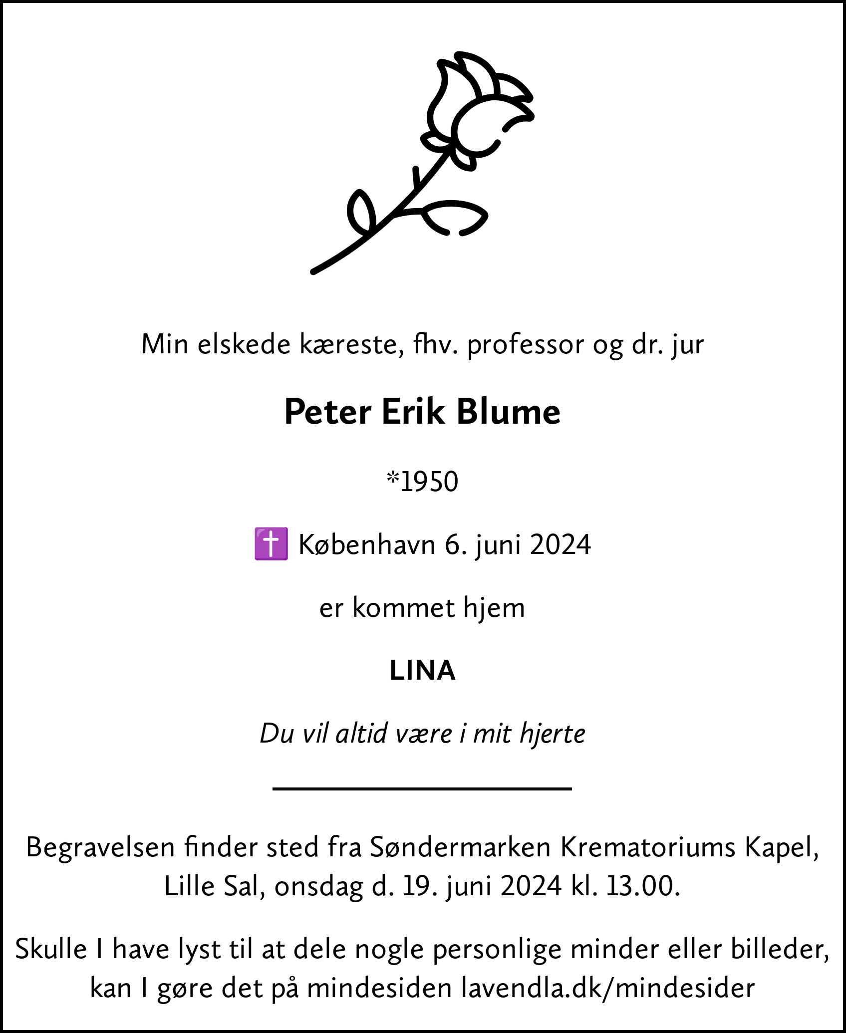 Dødsannonce for Peter Erik