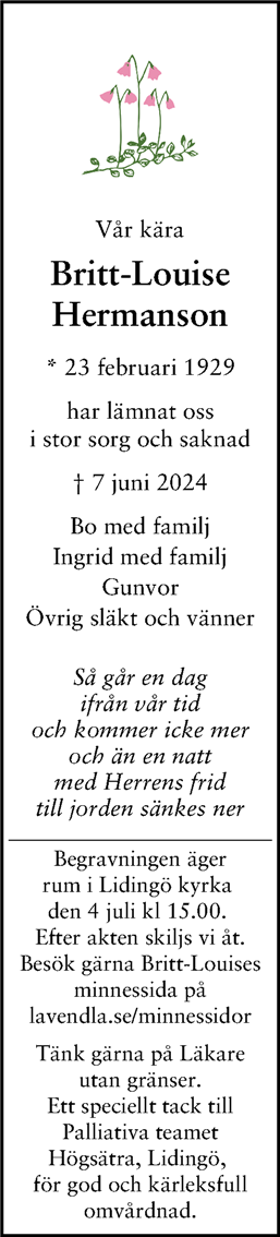 Dödsannons för Britt-Louise