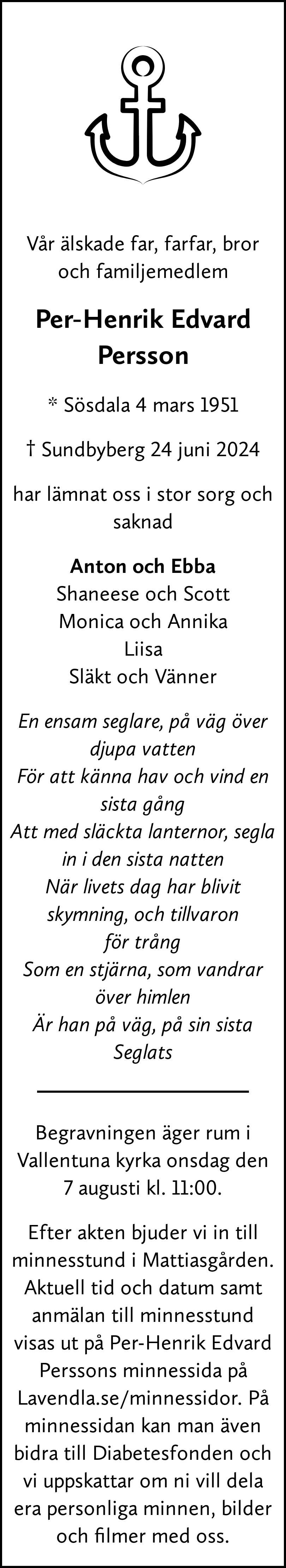 Dödsannons för Per-Henrik Edvard