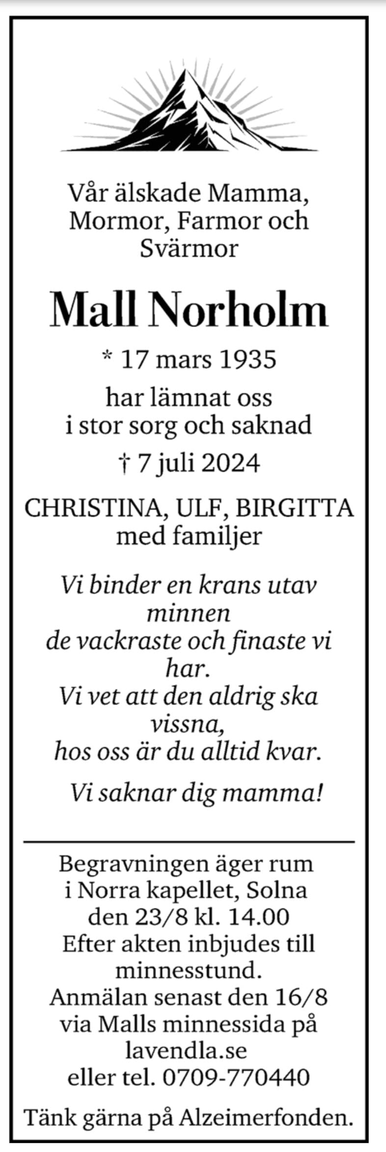 Dödsannons för Mall