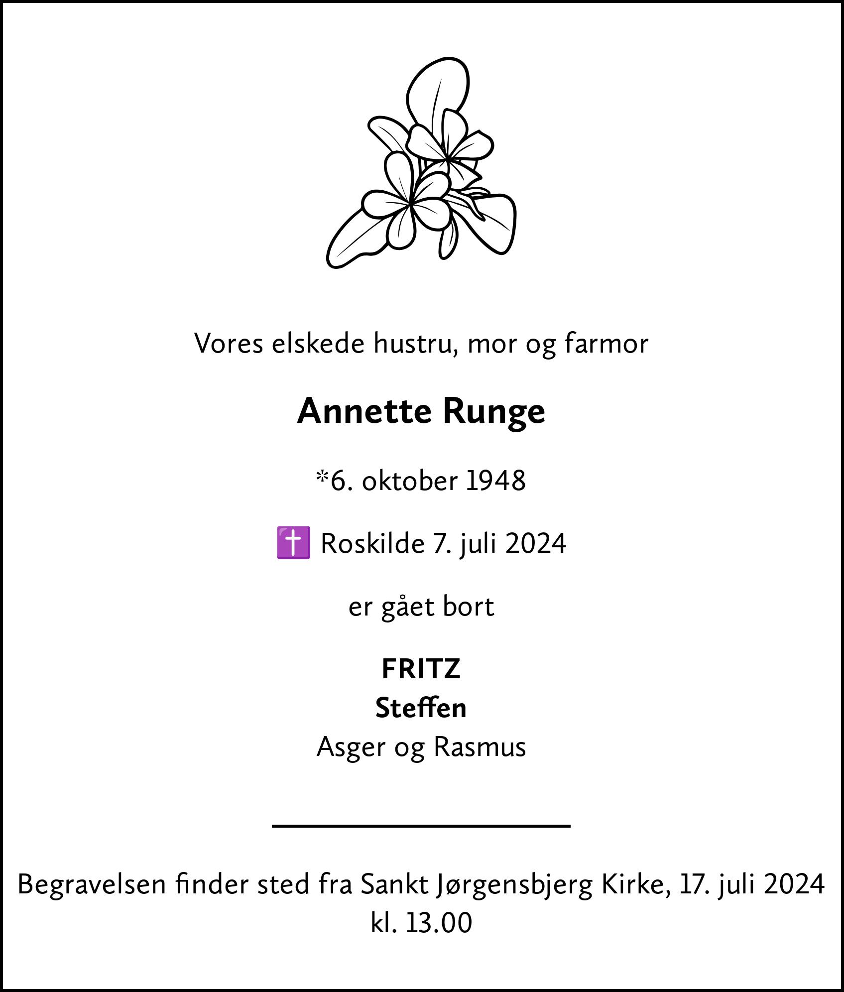 Dødsannonce for Annette