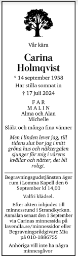 Dödsannons för Carina