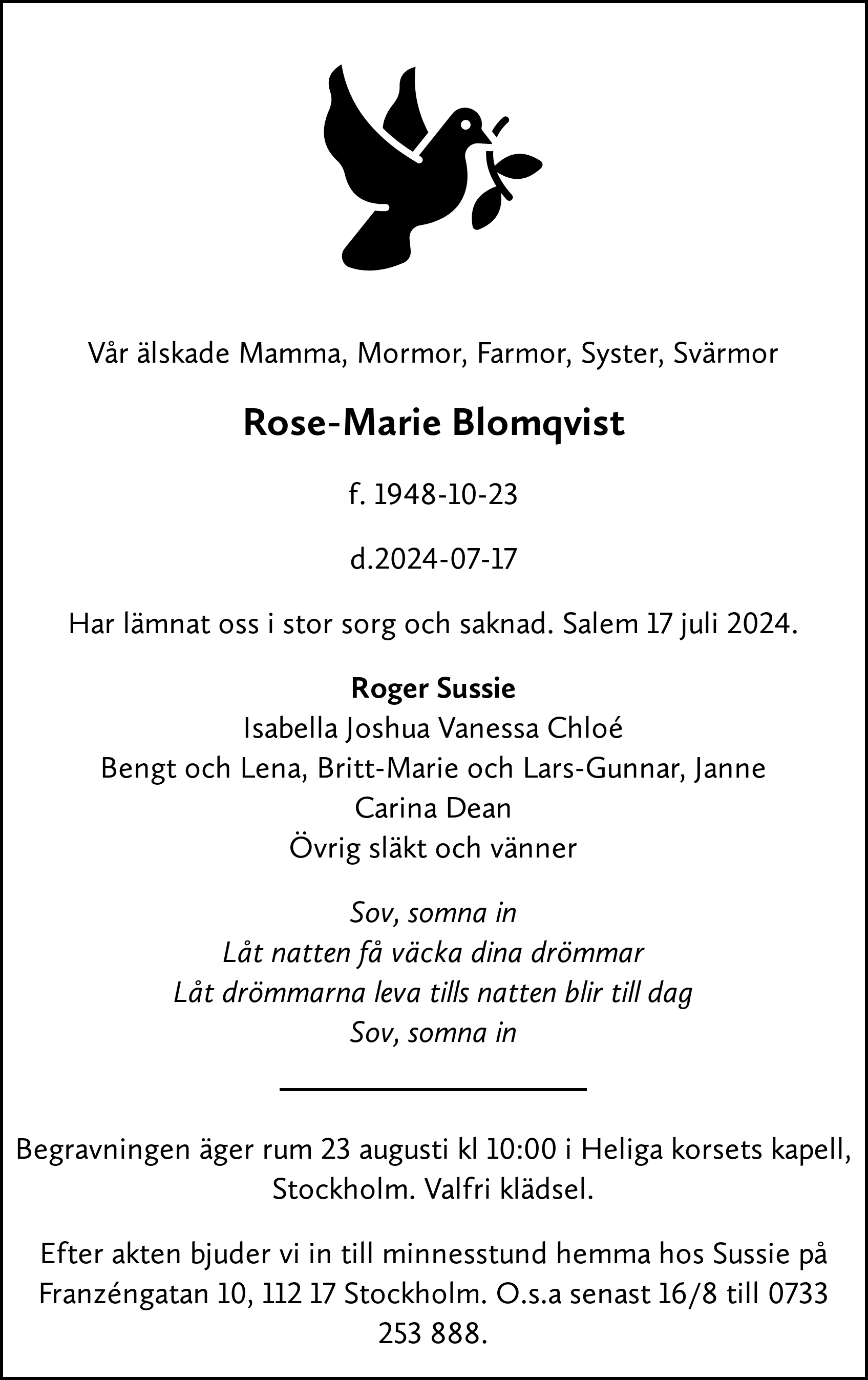 Dödsannons för Rose-Marie