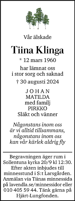 Dödsannons för Tiina