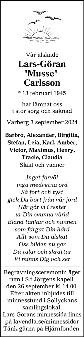 Dödsannons för Lars-Göran