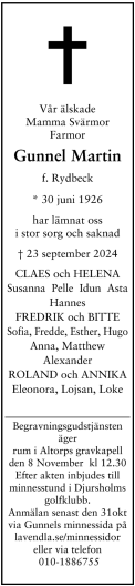Dödsannons för Gunnel