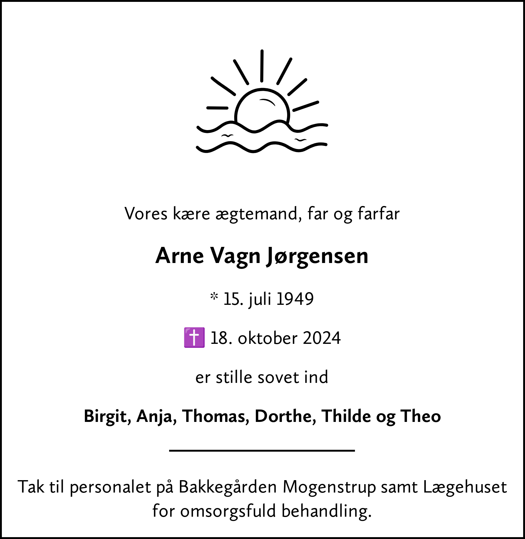 Dødsannonce for Arne Vagn