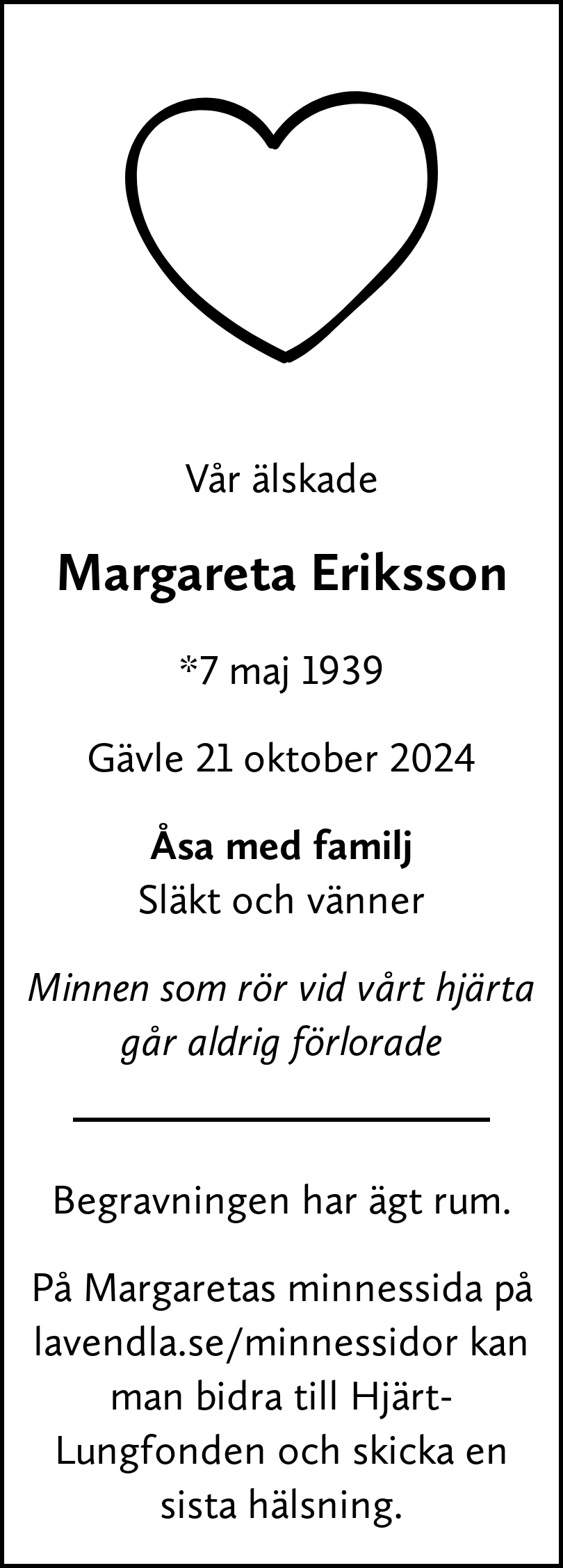 Dödsannons för Margareta