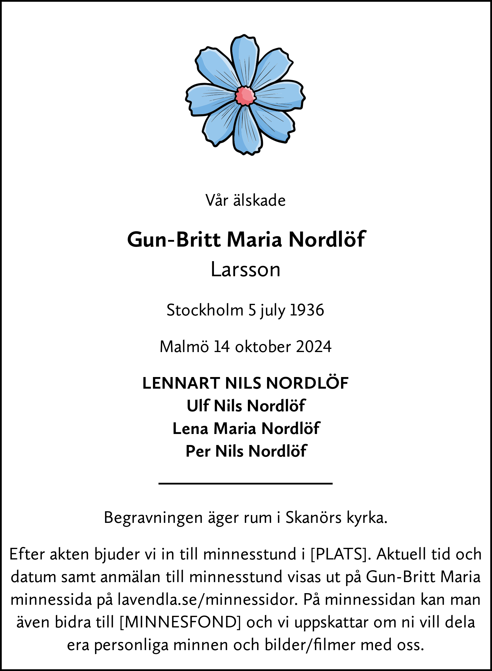 Dödsannons för Gun-Britt Maria