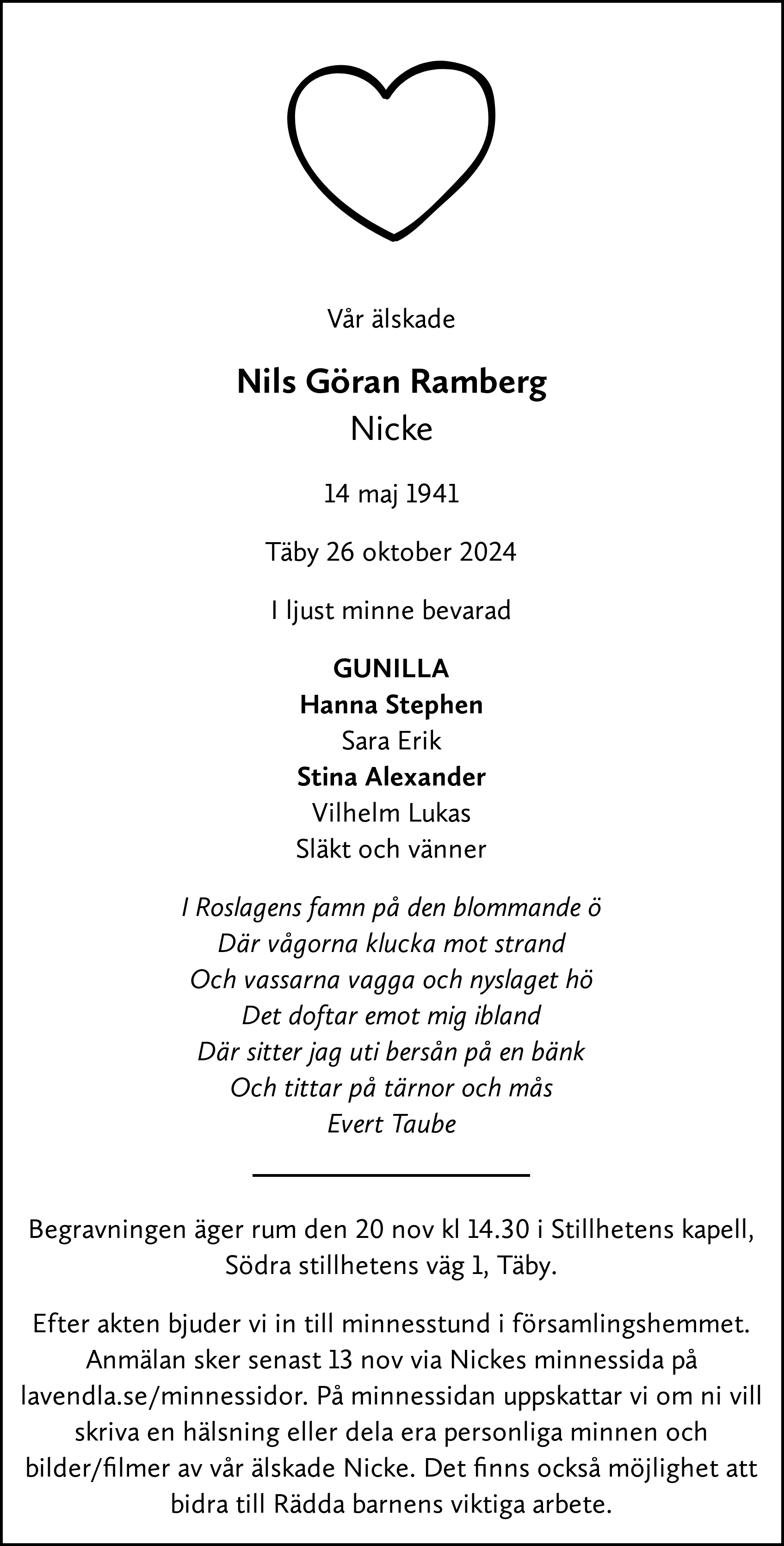 Dödsannons för Nicke