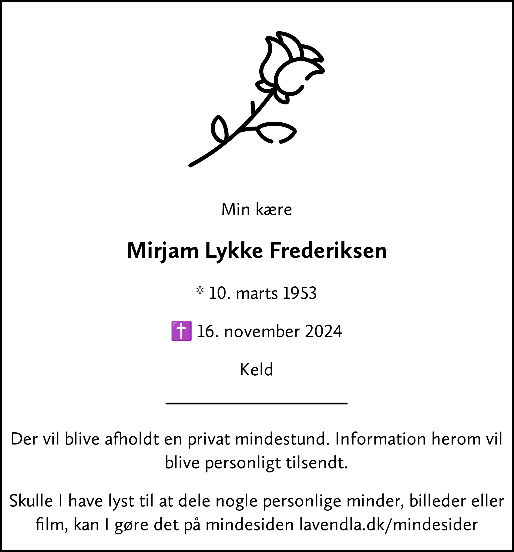 Dødsannonce for Mirjam