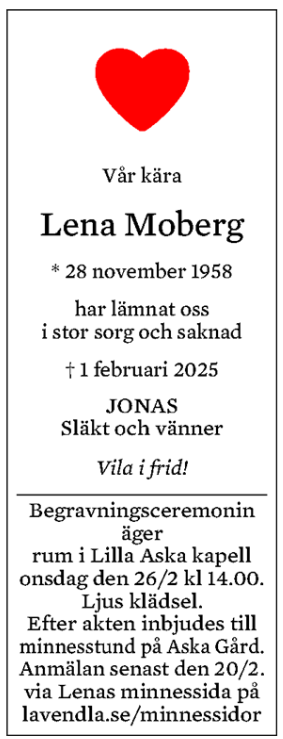 Dödsannons för Lena