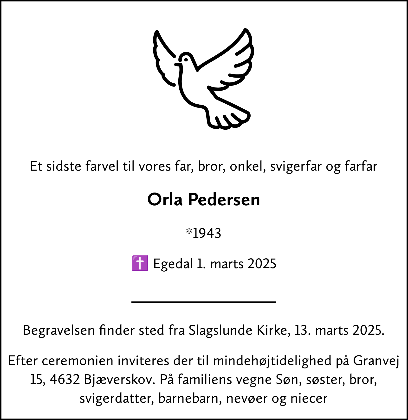 Dødsannonce for Orla