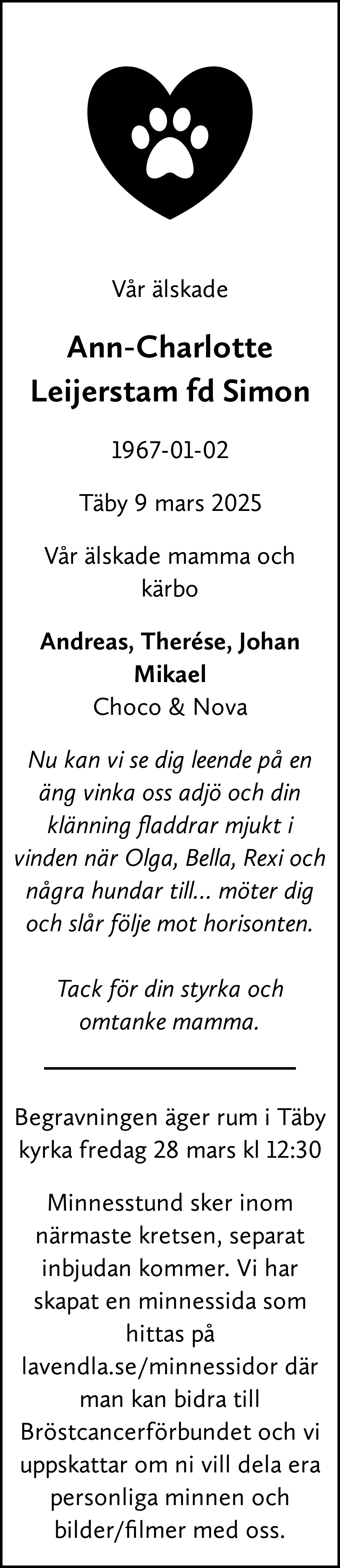 Dödsannons för AnnCha, Lotta