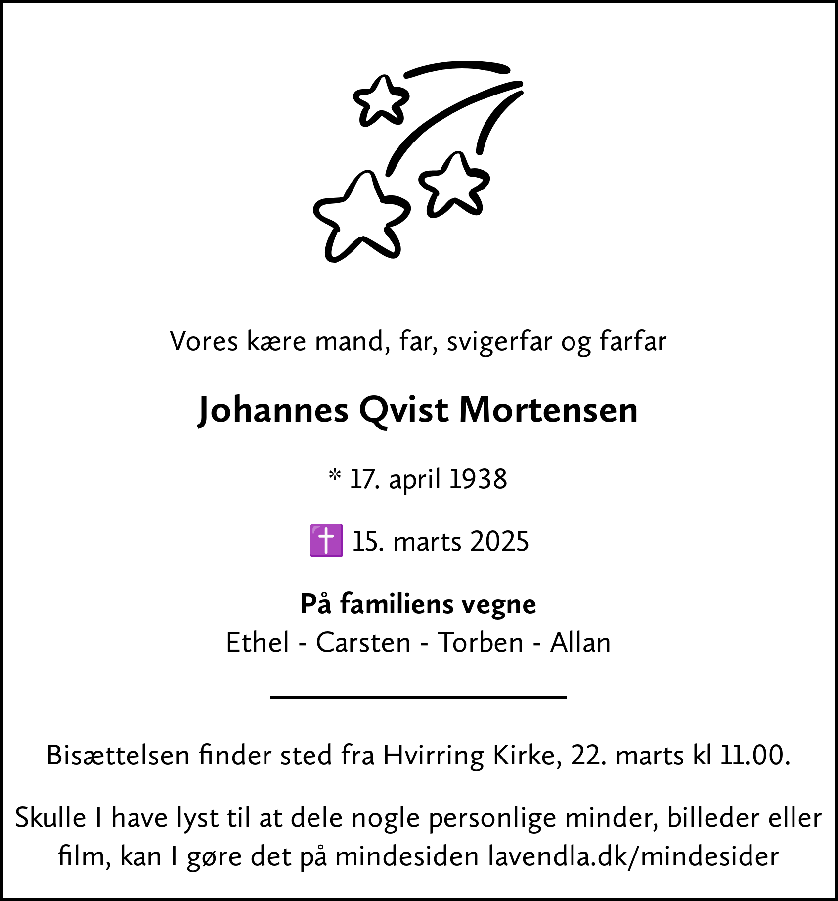 Dødsannonce for Johannes Qvist