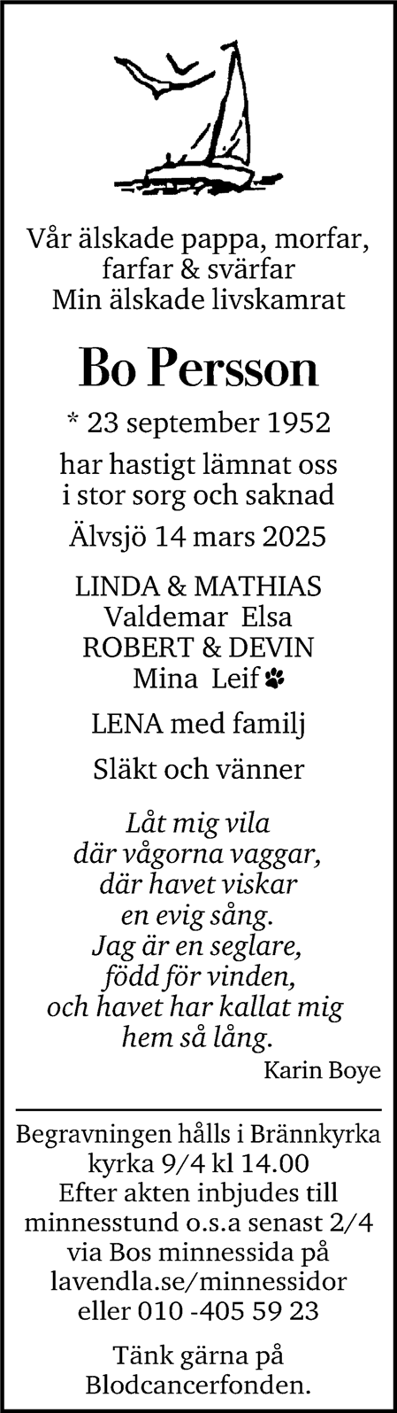 Dödsannons för Bosse