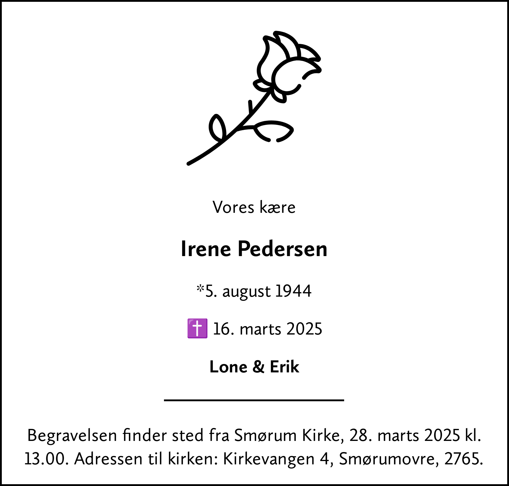 Dødsannonce for Irene