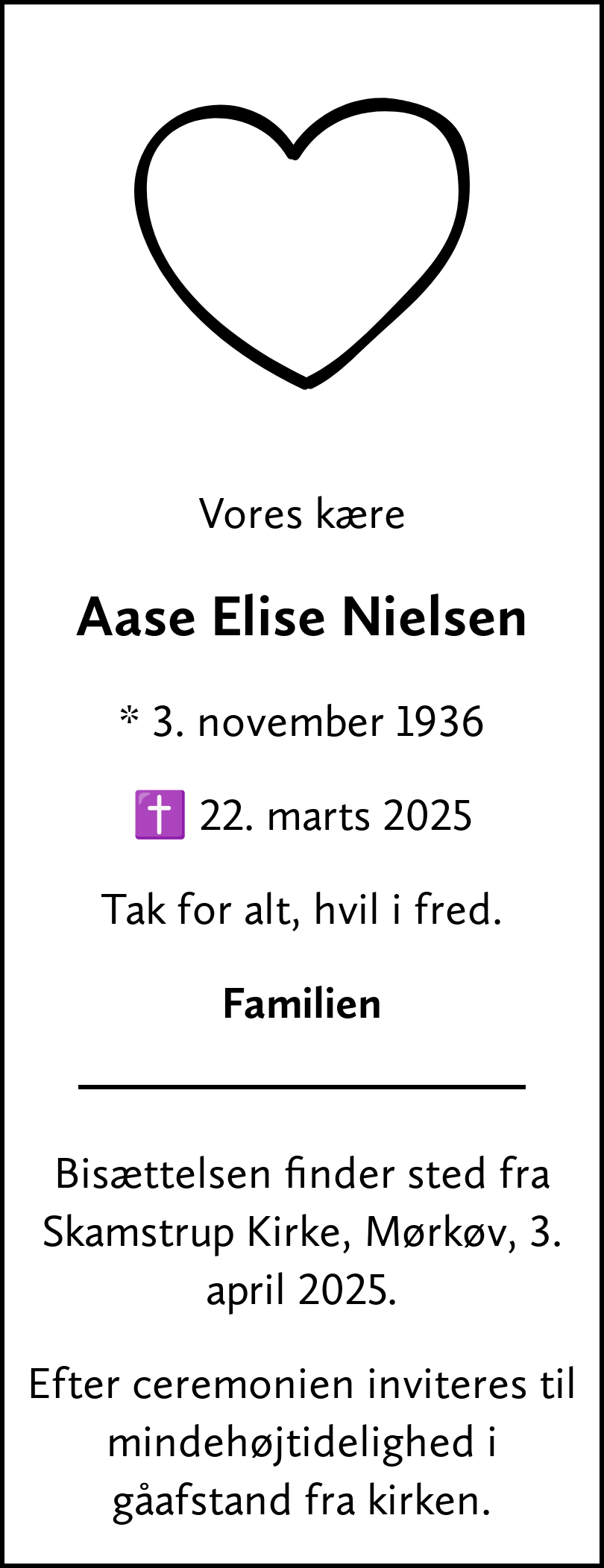 Dødsannonce for Aase Elise