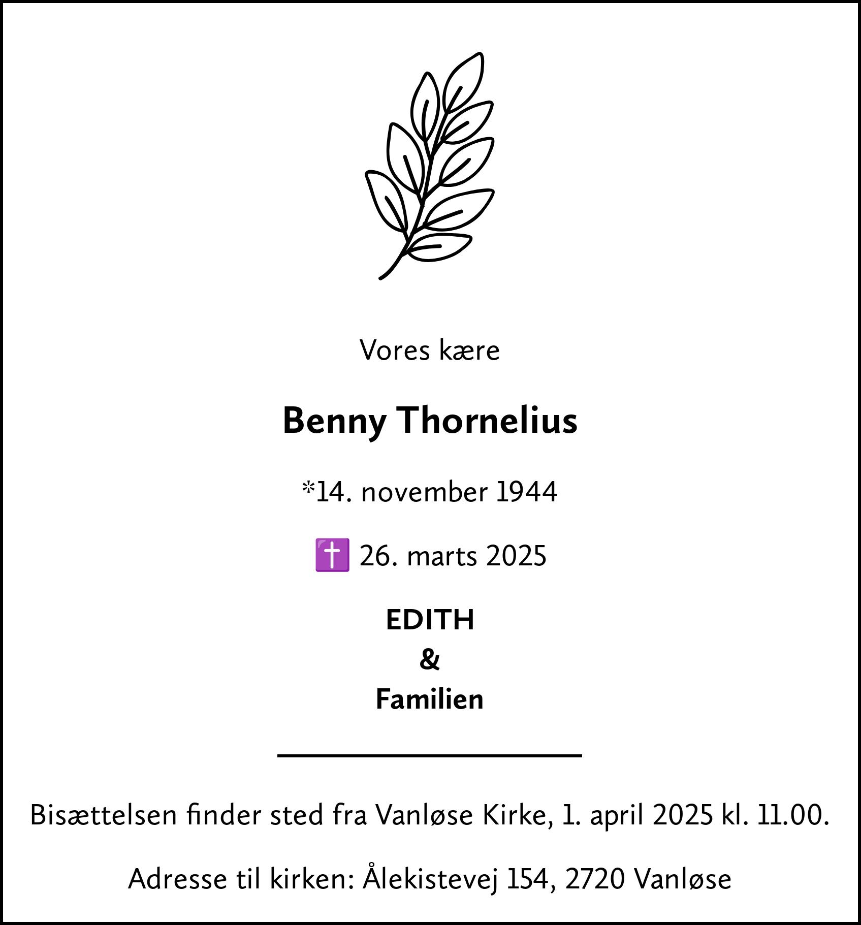 Dødsannonce for Benny