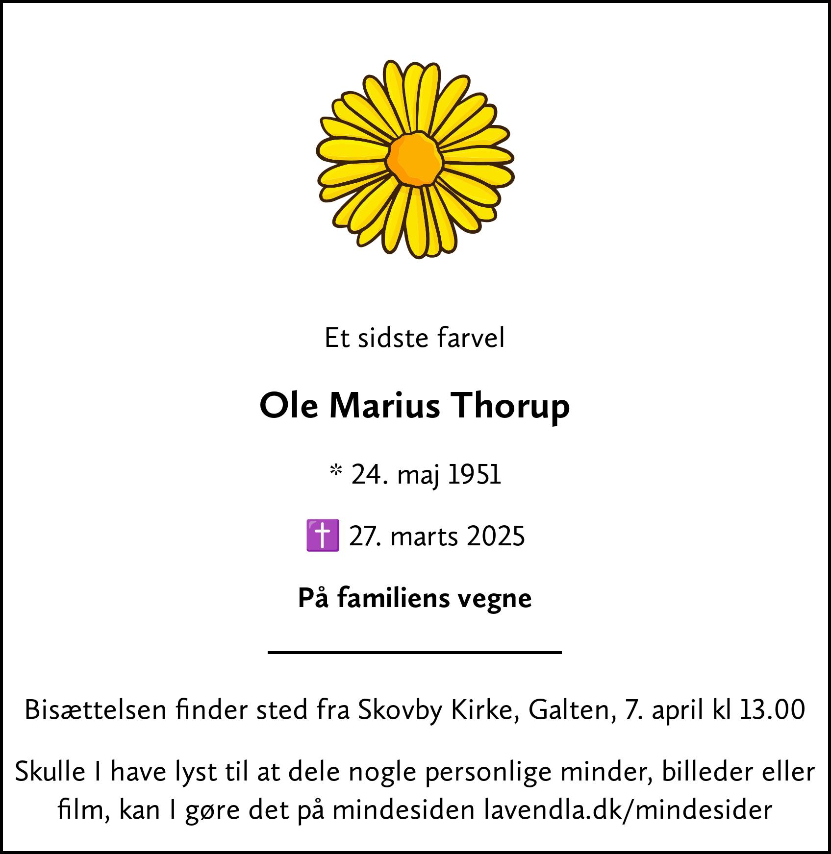 Dødsannonce for Ole Marius