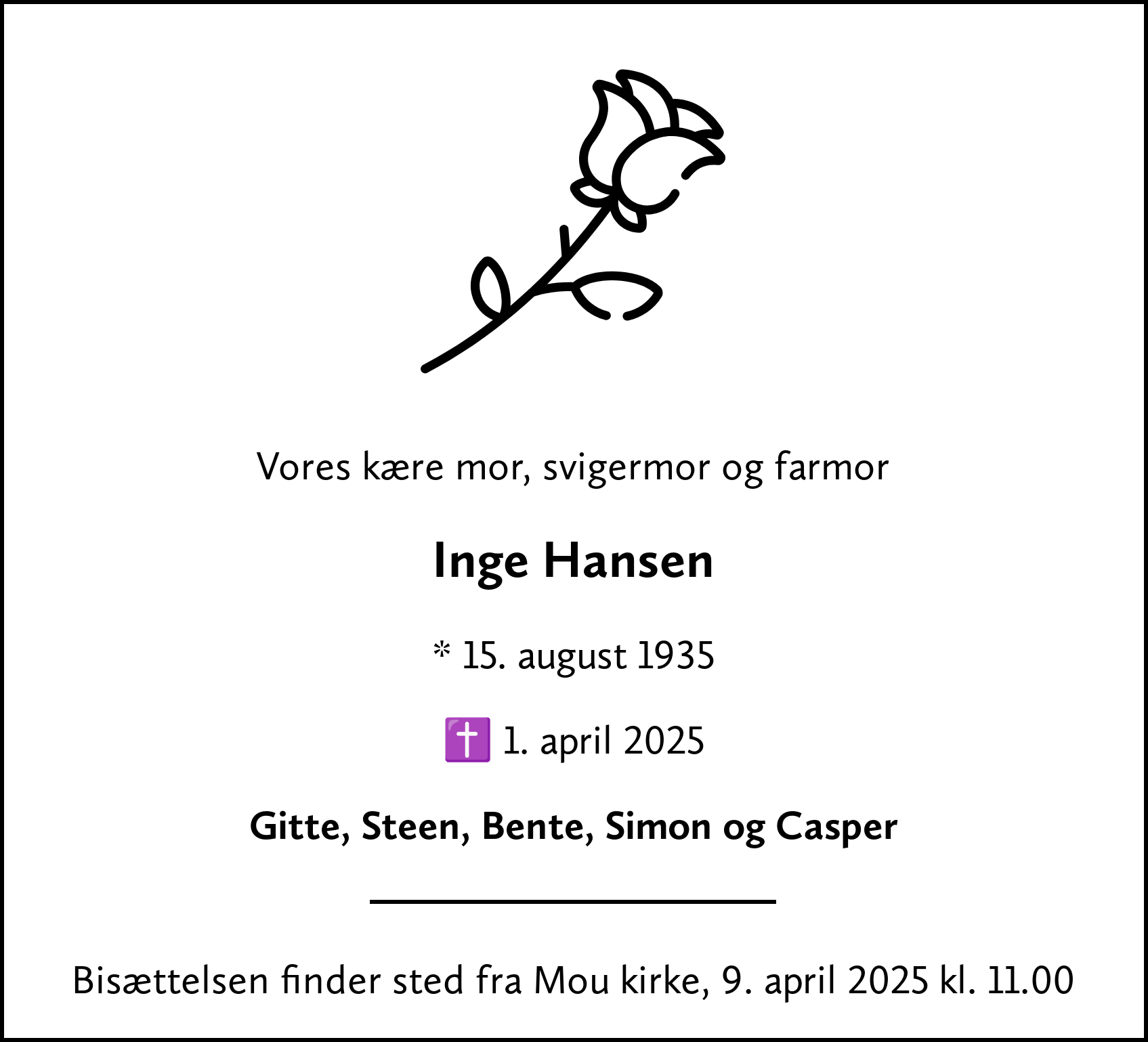 Dødsannonce for Inge