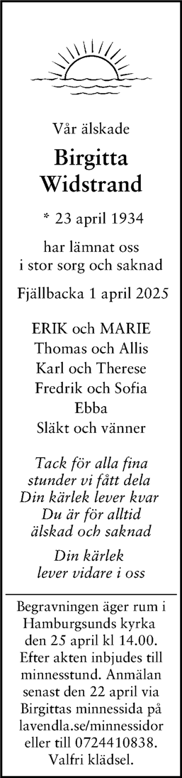 Dödsannons för Birgitta