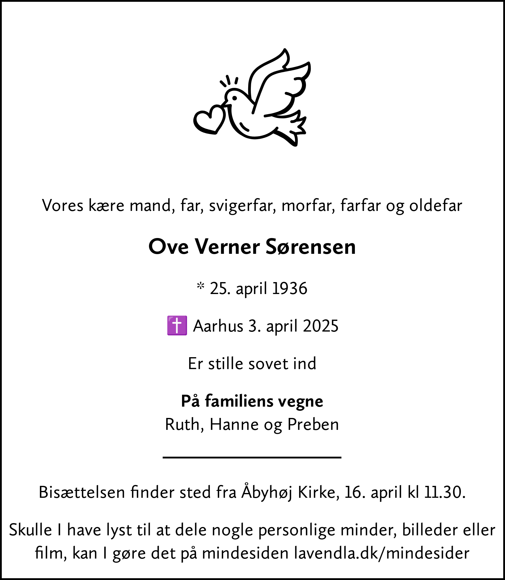 Dødsannonce for Ove Verner
