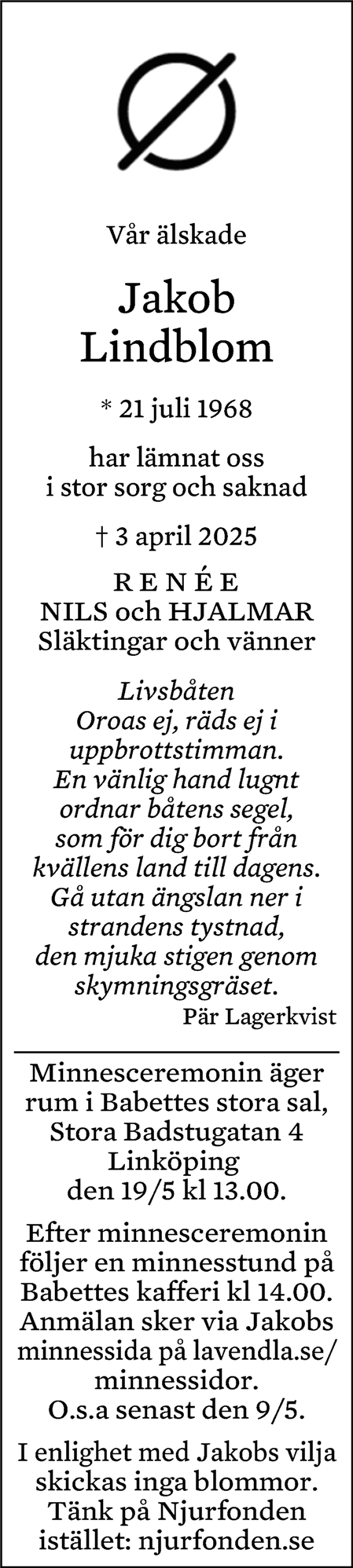 Dödsannons för Jakob