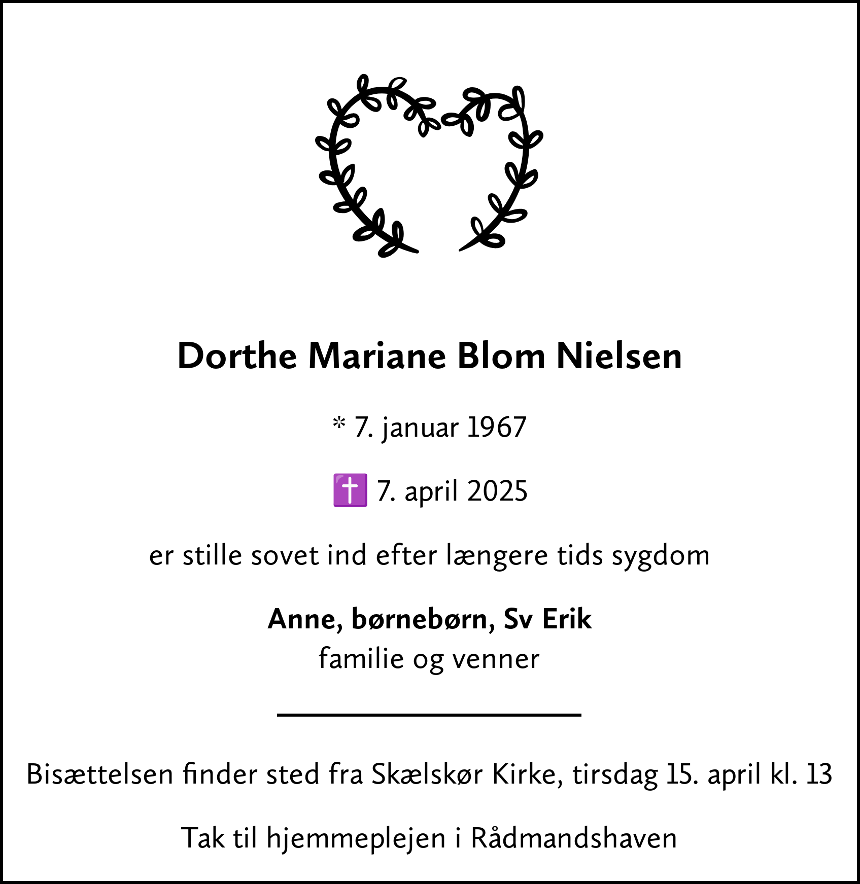 Dødsannonce for Dorthe Mariane Blom