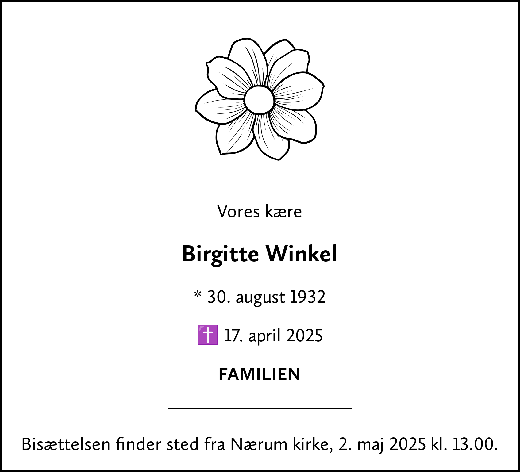 Dødsannonce for Birgitte