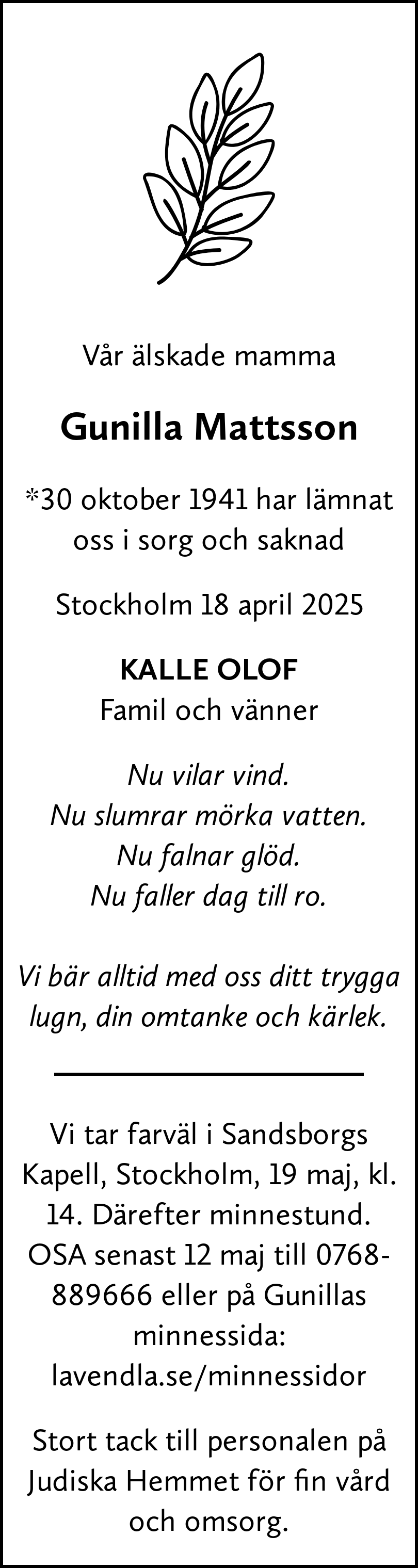 Dödsannons för Gunilla