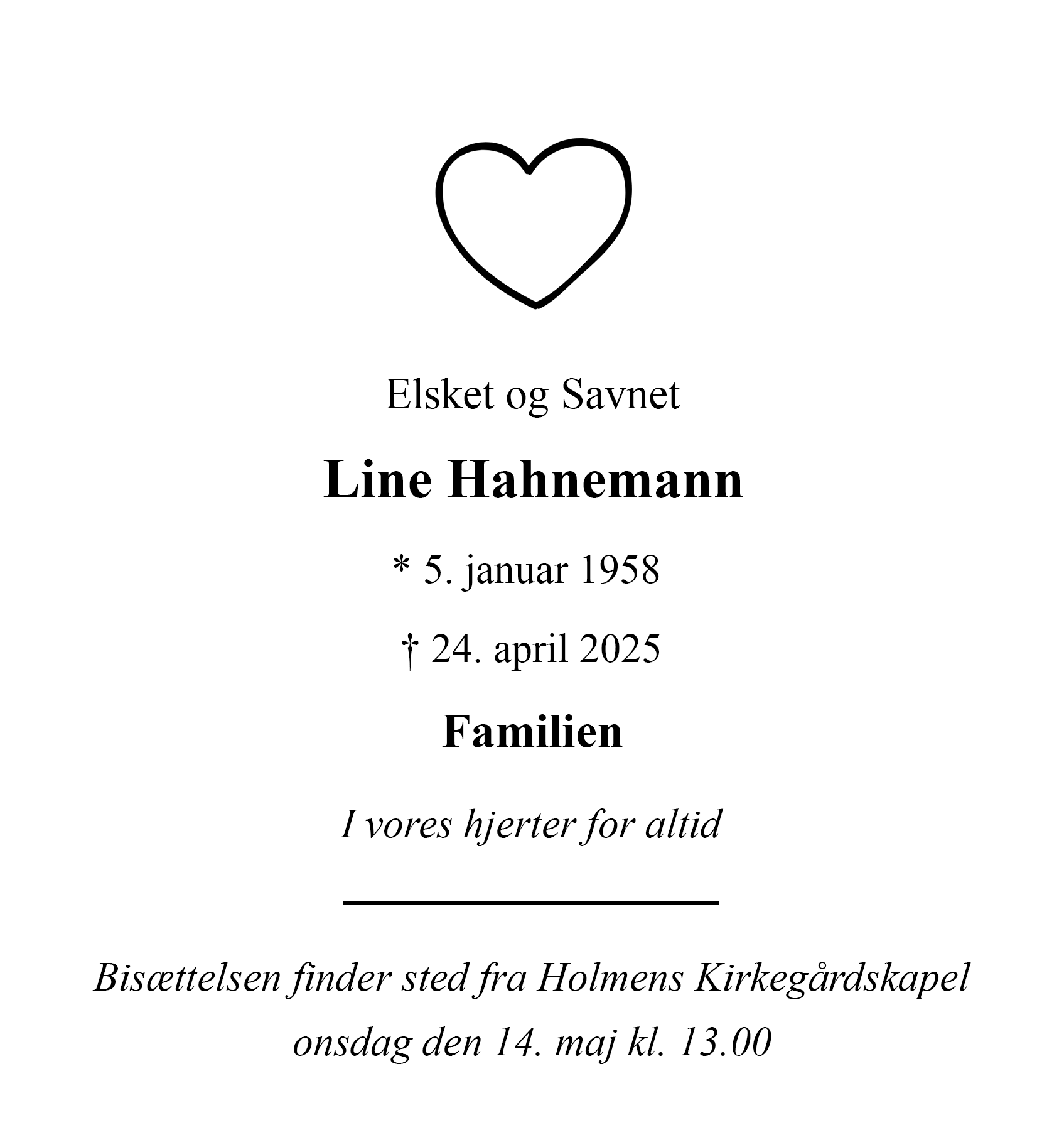 Dødsannonce for Line