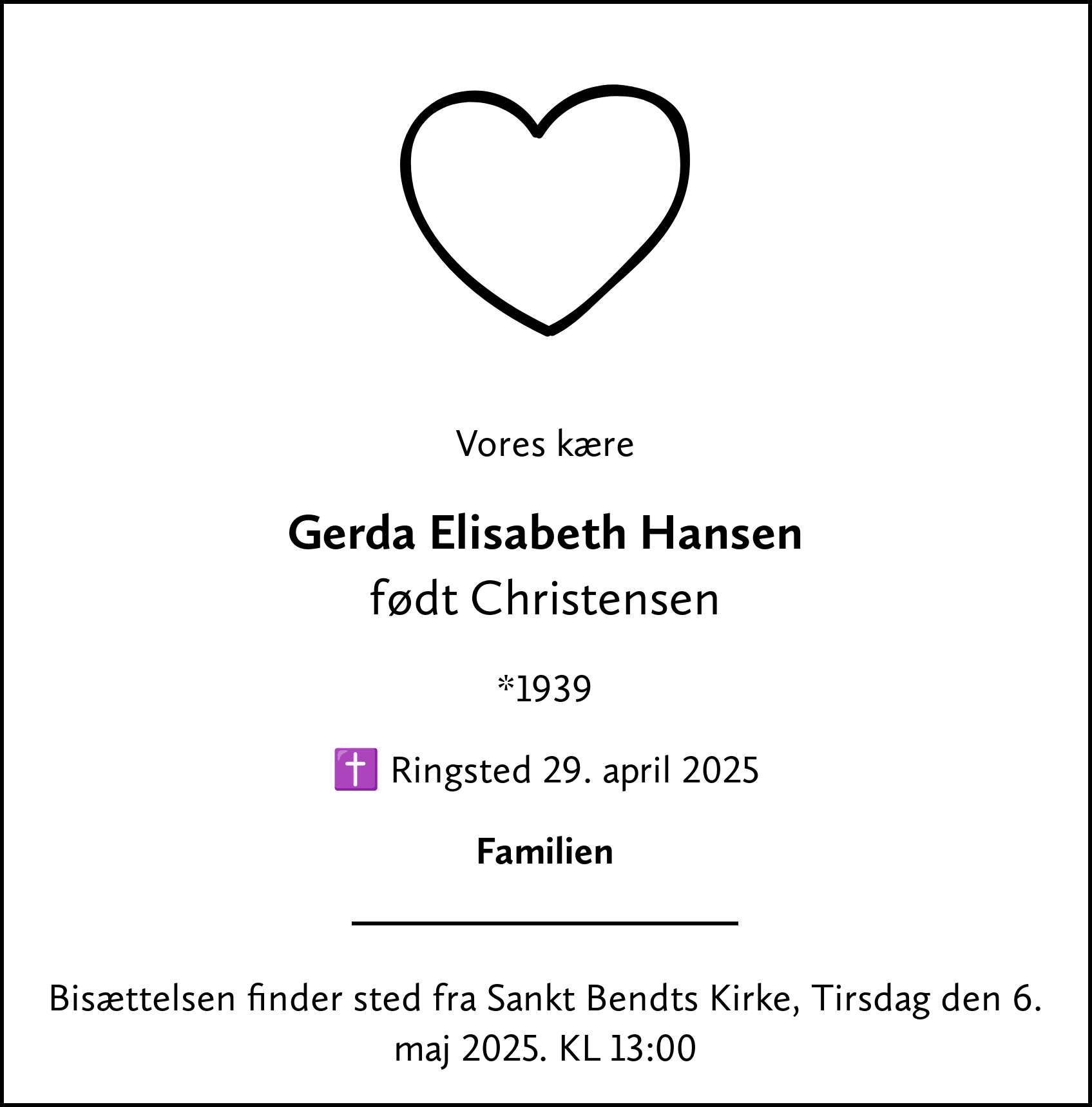 Dødsannonce for Gerda Elisabeth
