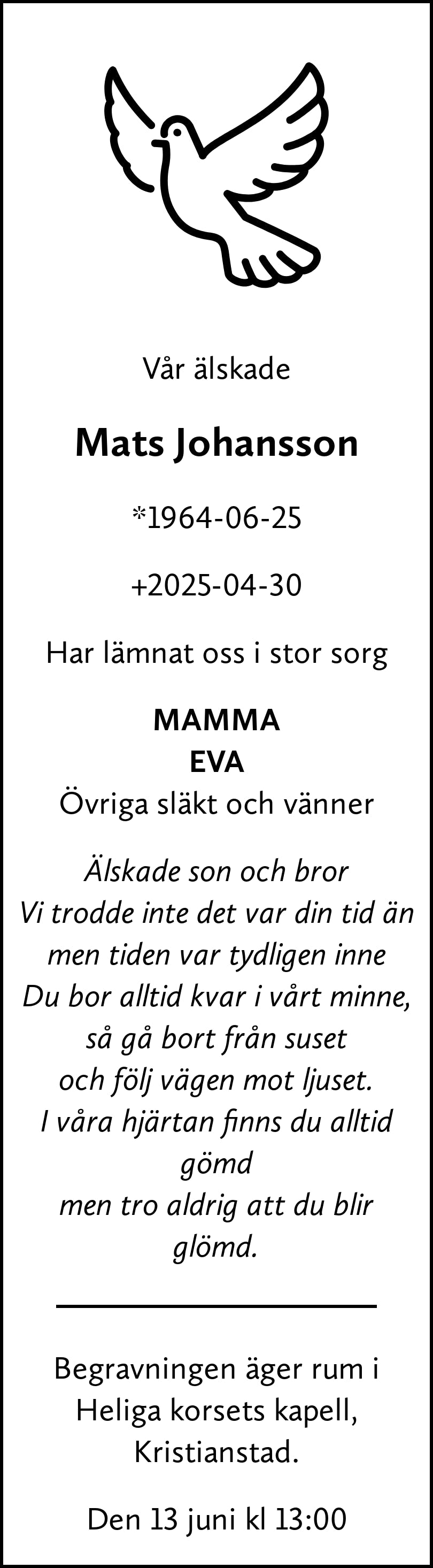 Dödsannons för Mats