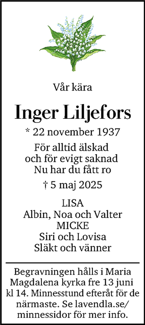 Dödsannons för Inger