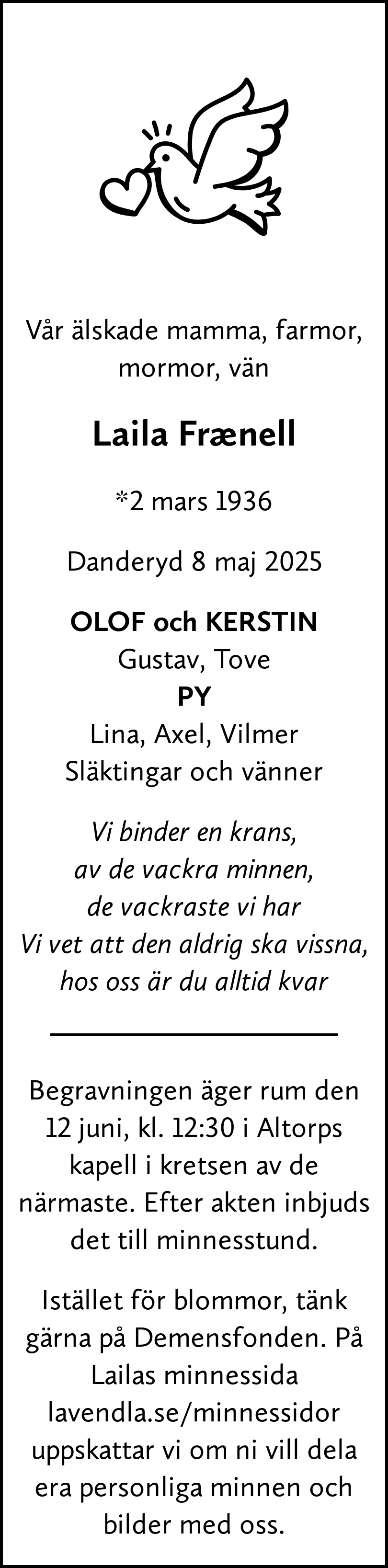 Dödsannons för Laila