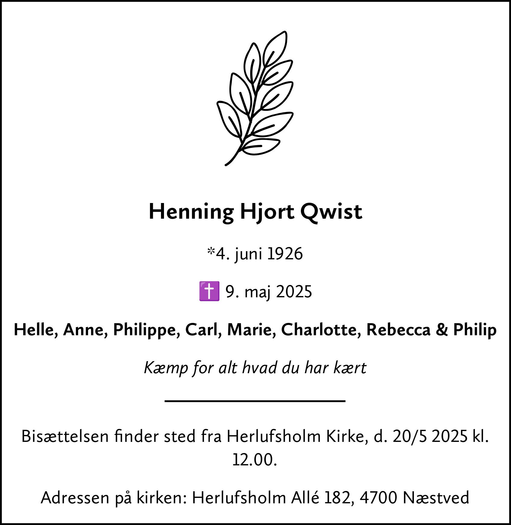 Dødsannonce for Henning Hjort