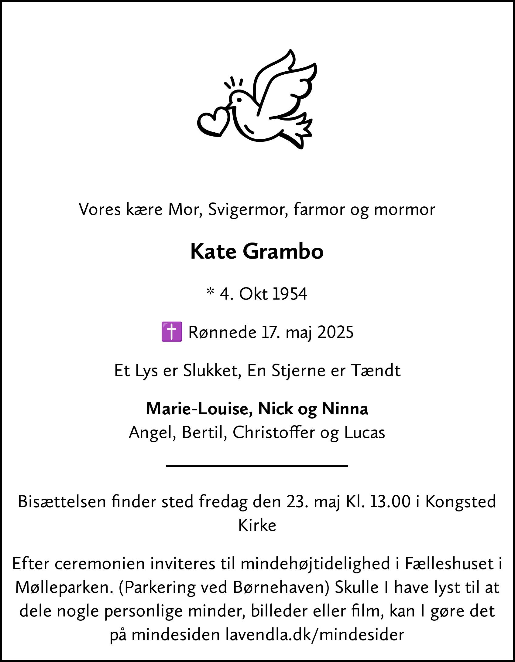 Dødsannonce for Kate