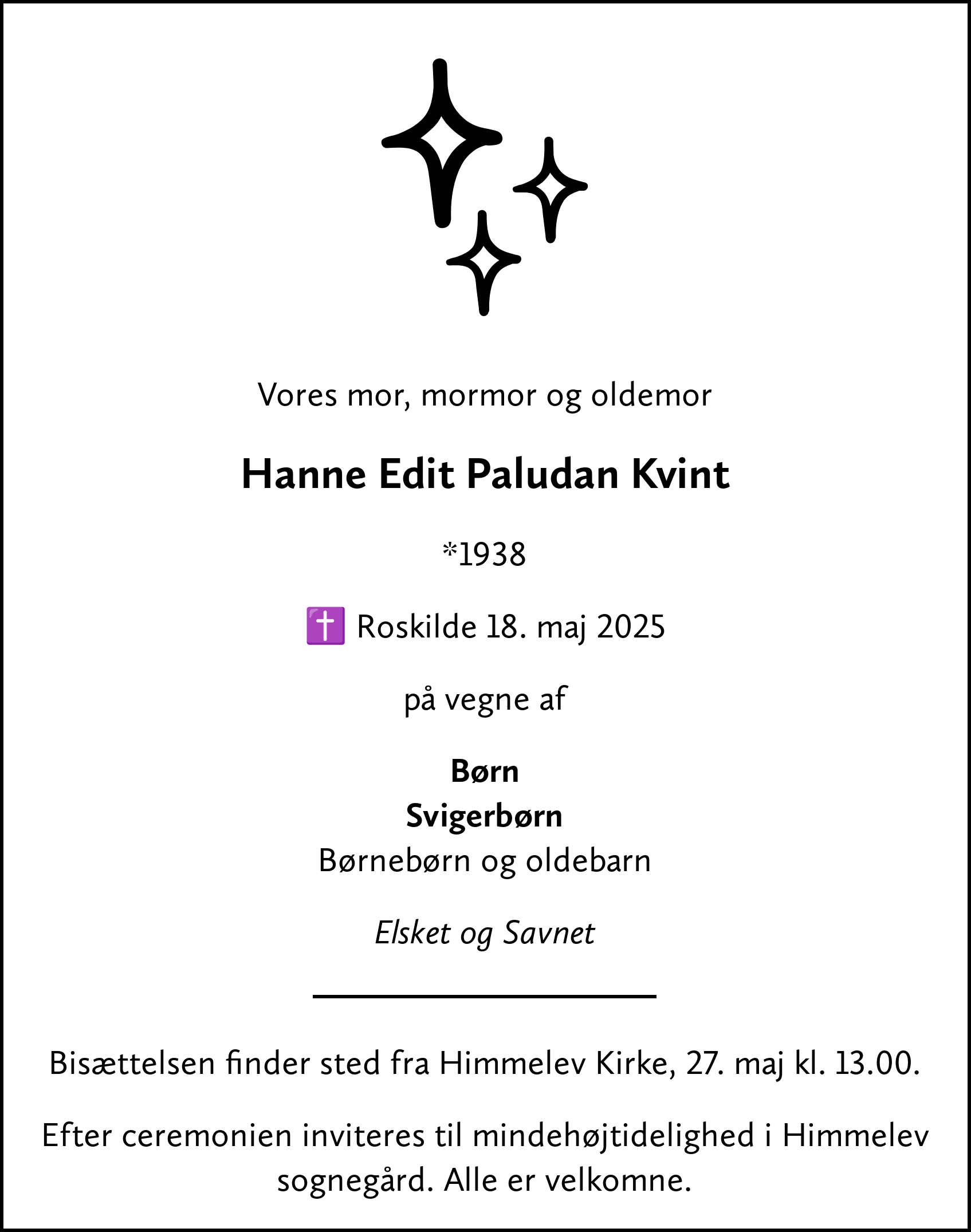 Dødsannonce for Hanne Edit Paludan