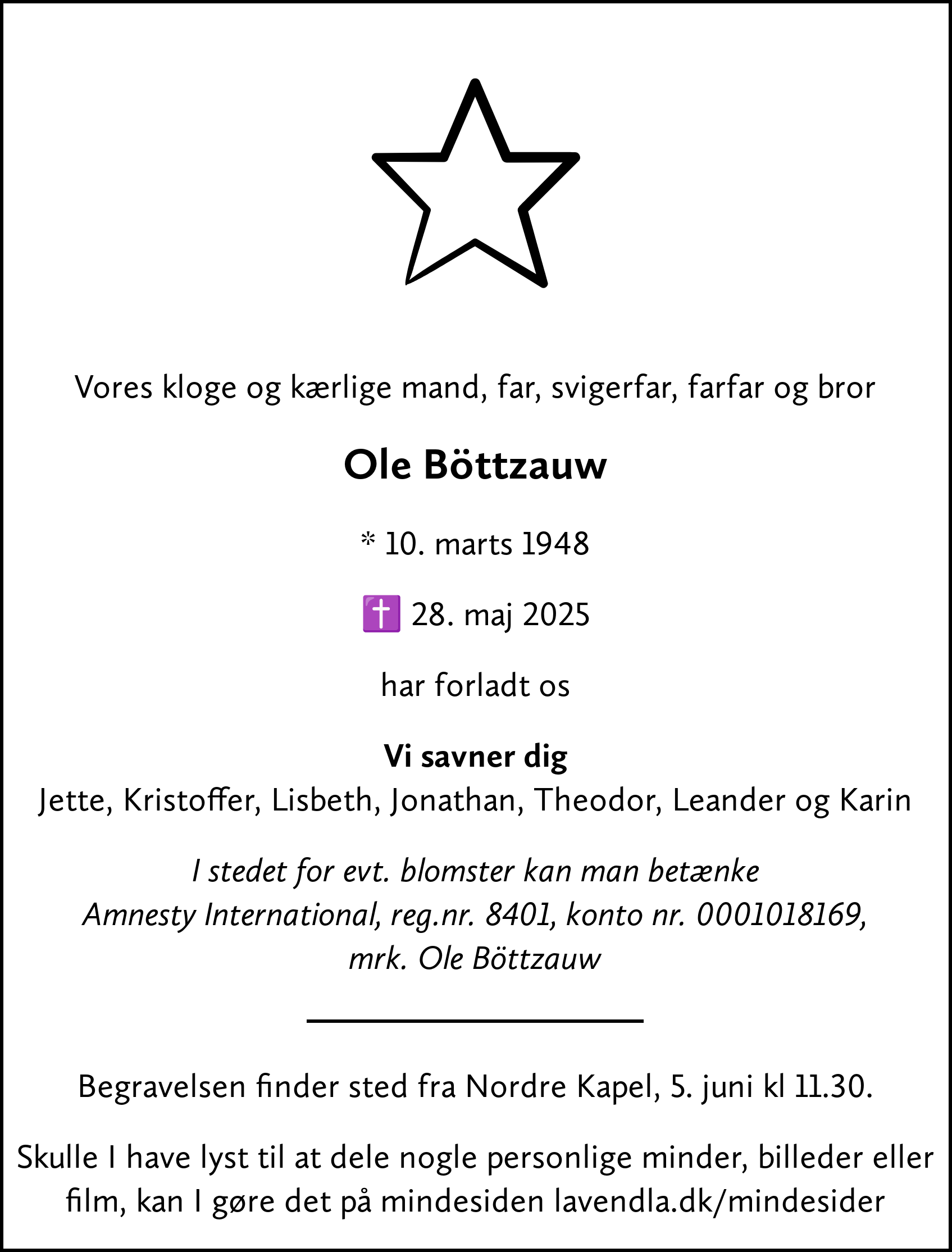 Dødsannonce for Ole